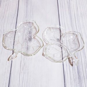 Vintage Hazel Atlas Glass Leaf Shaped Dishes x 2